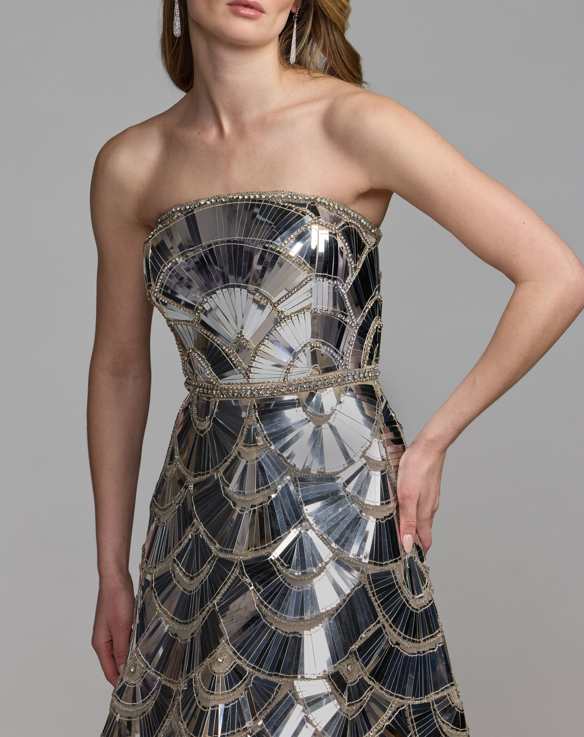 Mac Duggal 10168 Silver close-up