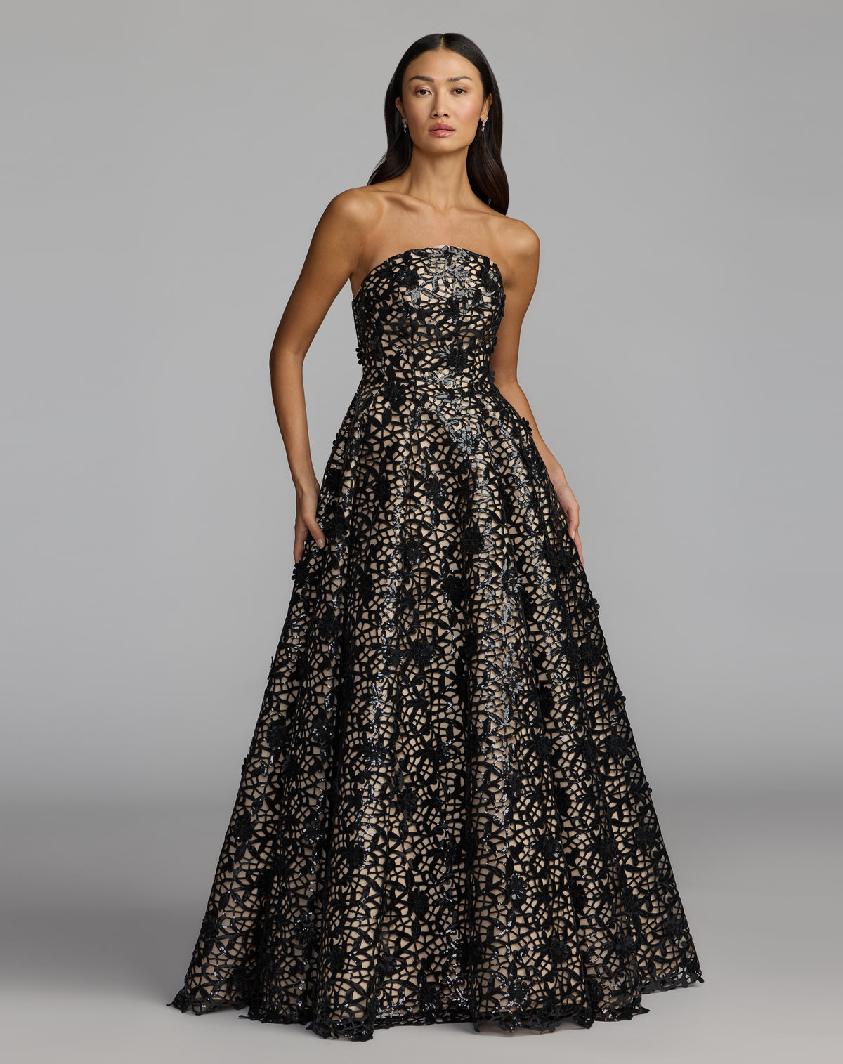 Mac Duggal 27809 Black Nude front