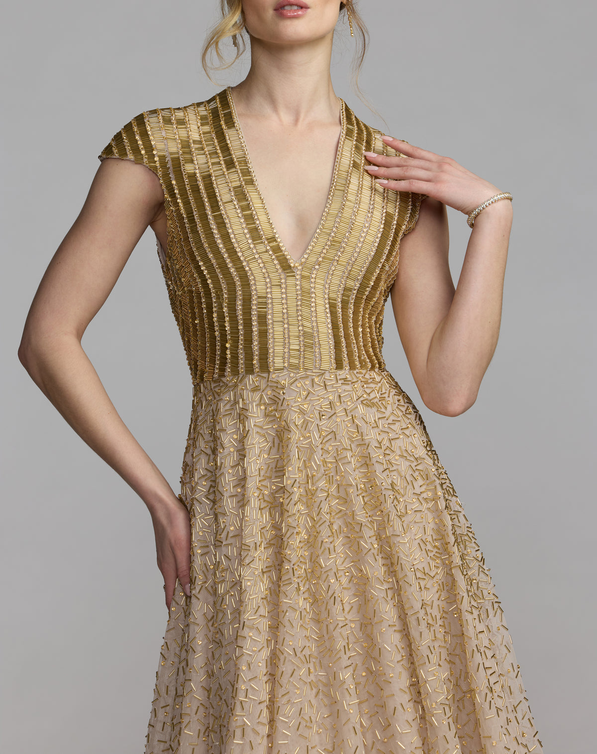 Mac Duggal 94386 Gold close-up