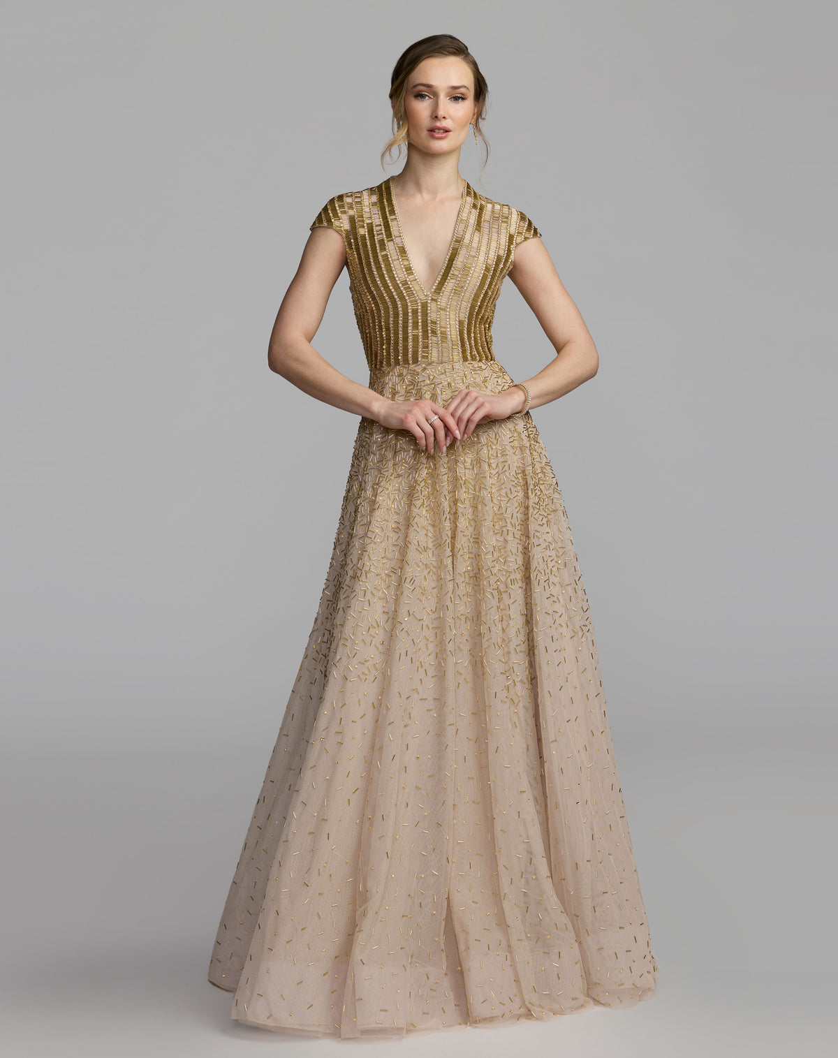 Mac Duggal 94386 Gold front
