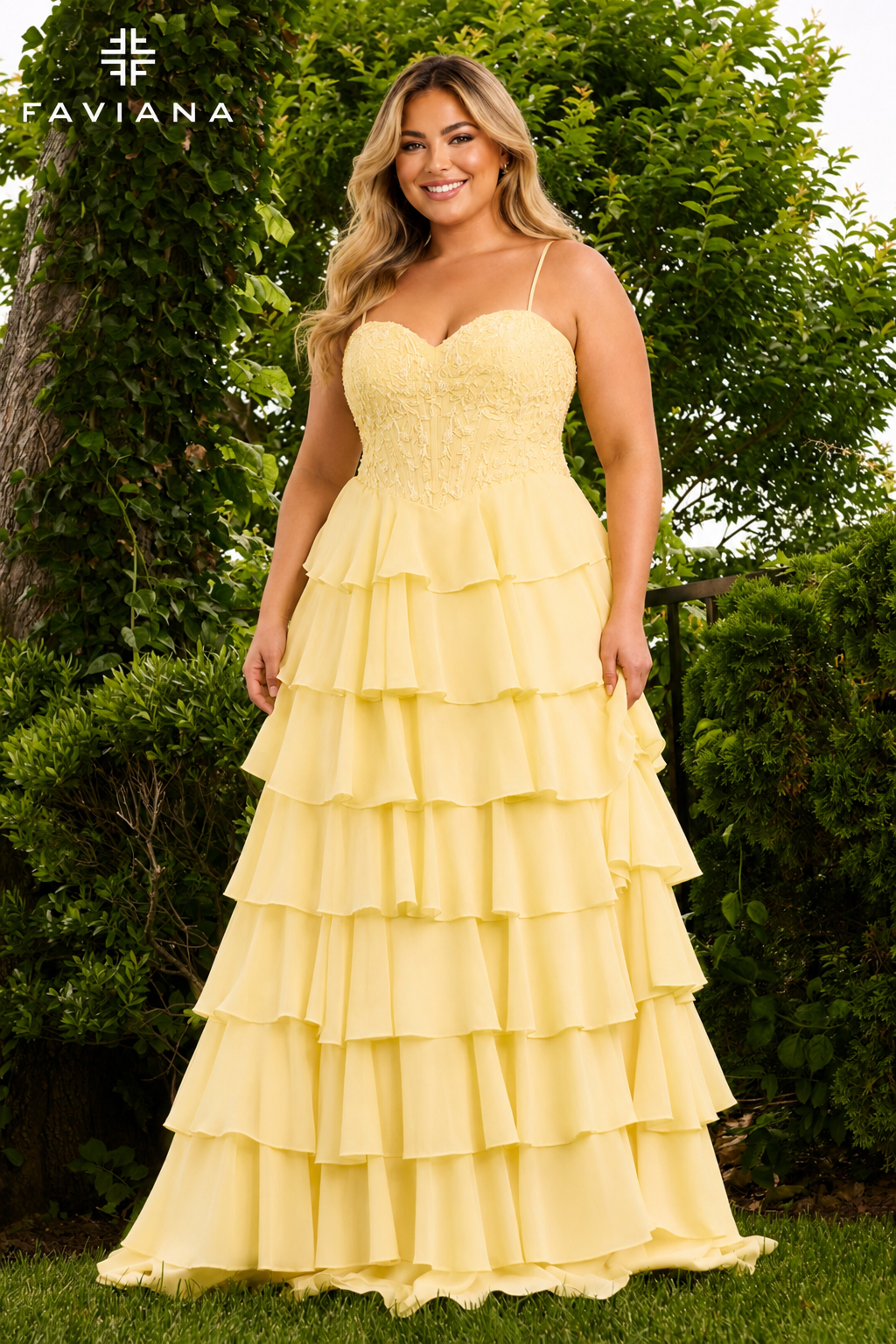 Faviana 11665 Light Yellow Front (Plus Size)