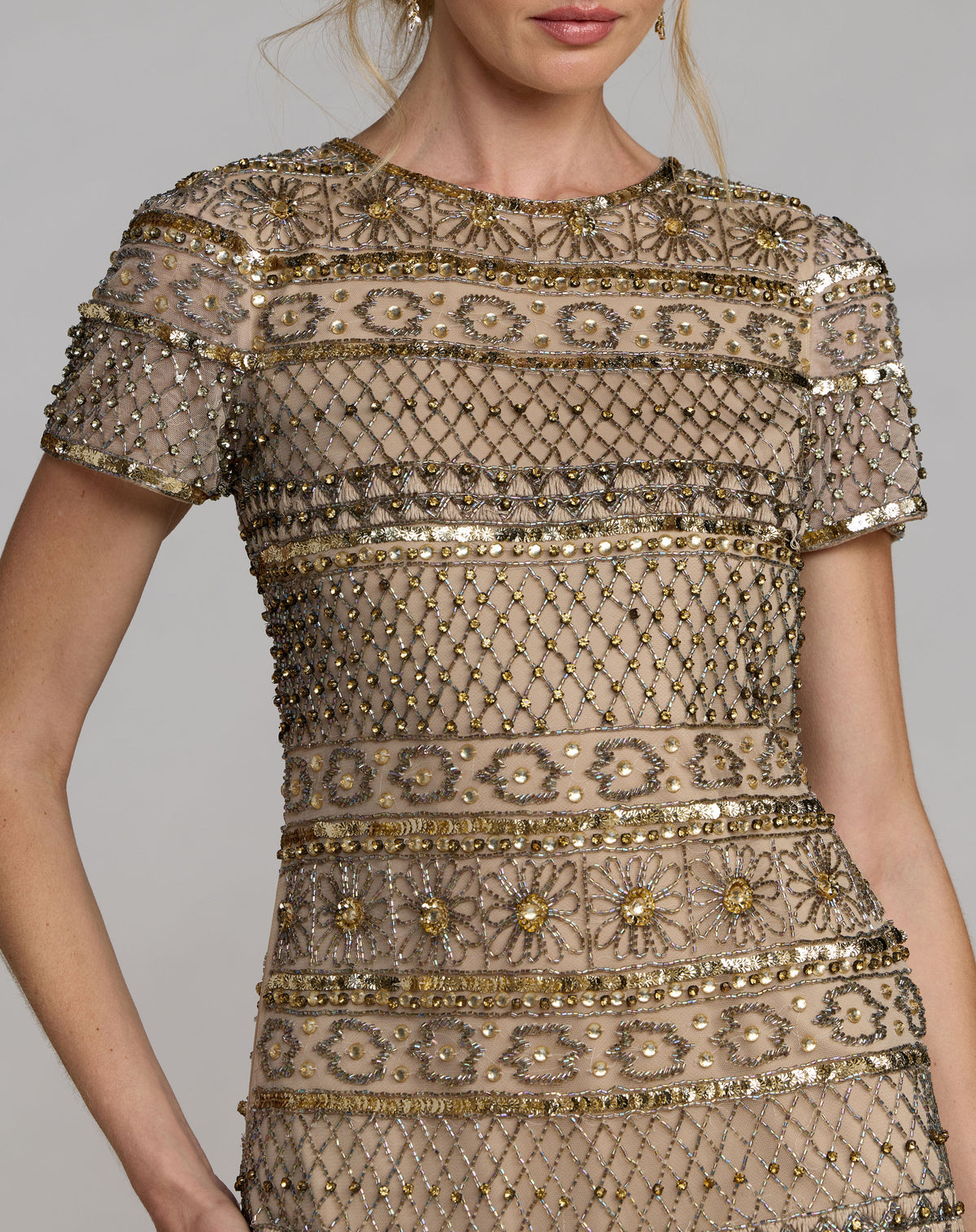Mac Duggal 10113 Nude Gold close-up