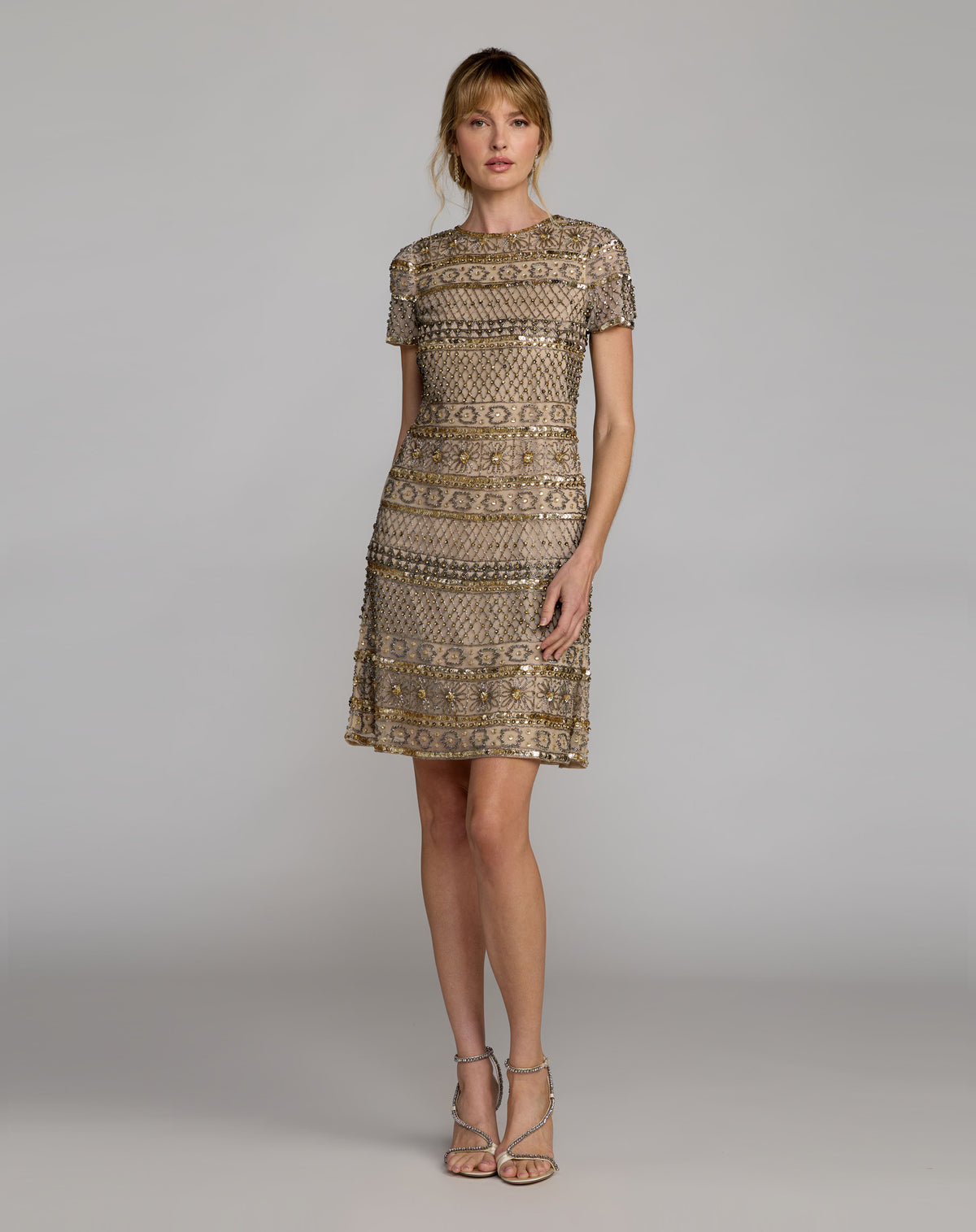 Mac Duggal 10113 Nude Gold front