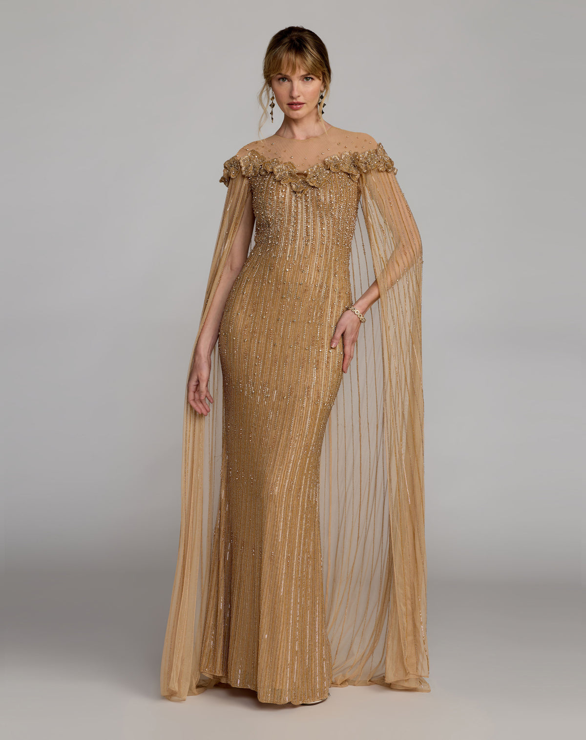 Mac Duggal 86012 Nude Gold front