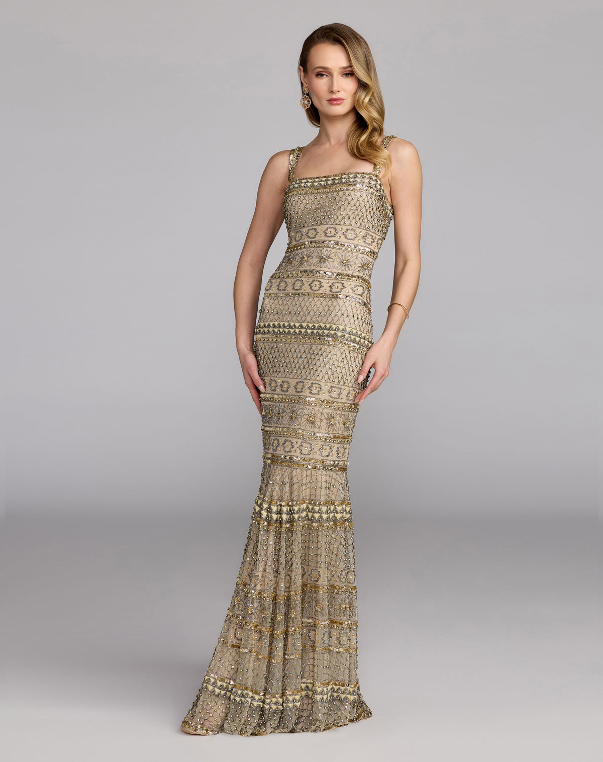 Mac Duggal 10114 Nude Gold front