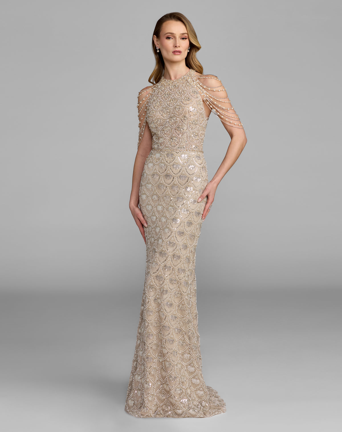 Mac Duggal 21322 Cream Nude front