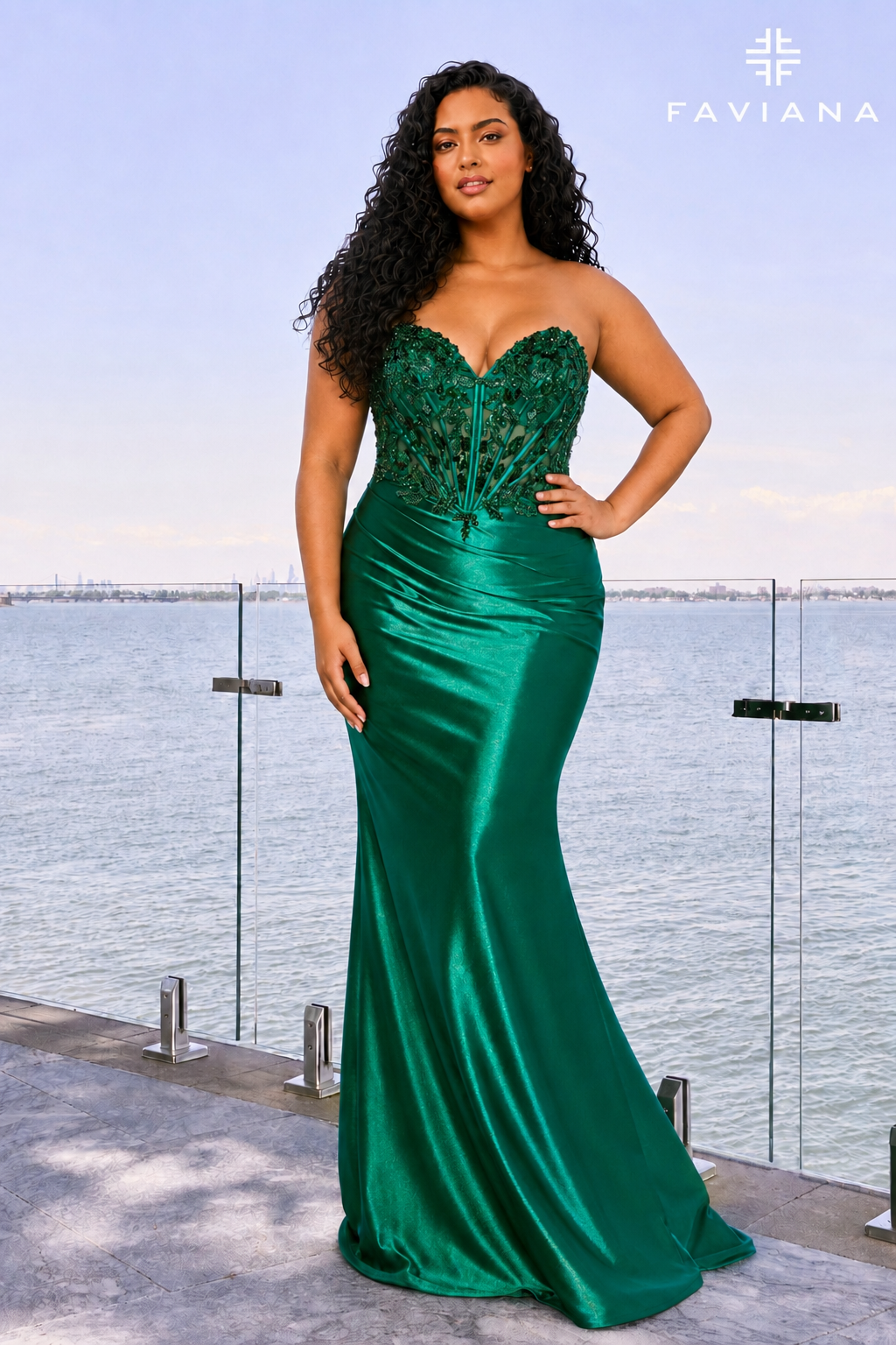 Faviana 11607 Dark Emerald Front (Plus Size)