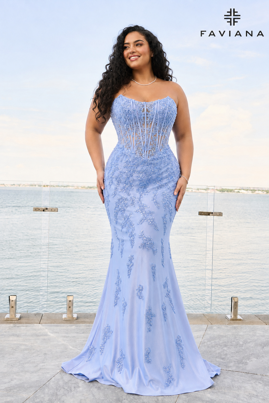 Faviana 11600 Cloud Blue Front (Plus Size)
