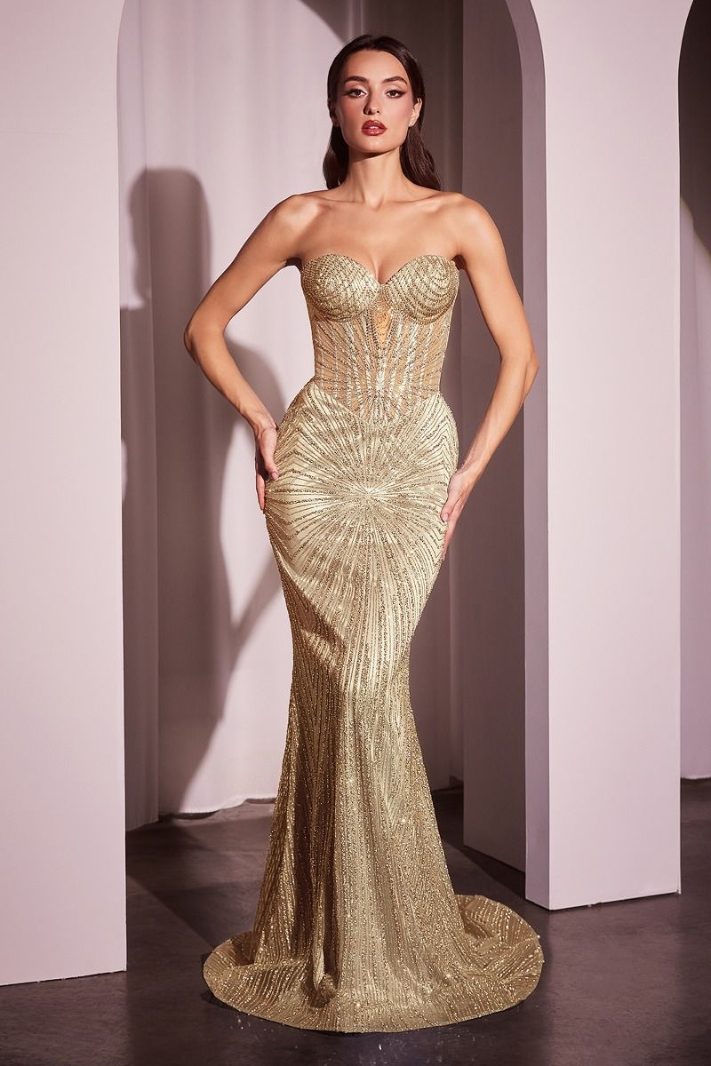 la divine prom dress j871 LaDivine J871 Basque Waist Illusion Bodice Dress