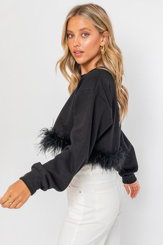 Harper Feather Trim Sweatshirt