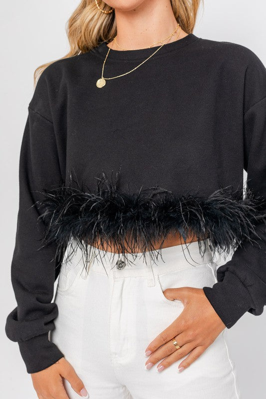 Harper Feather Trim Sweatshirt